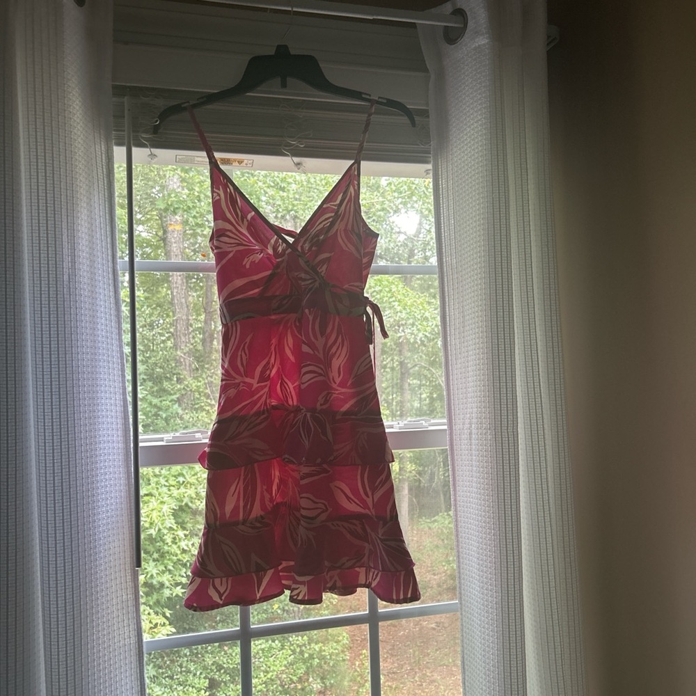 Band of the free floral bohemian rainforest pink white red dress women’s size xs